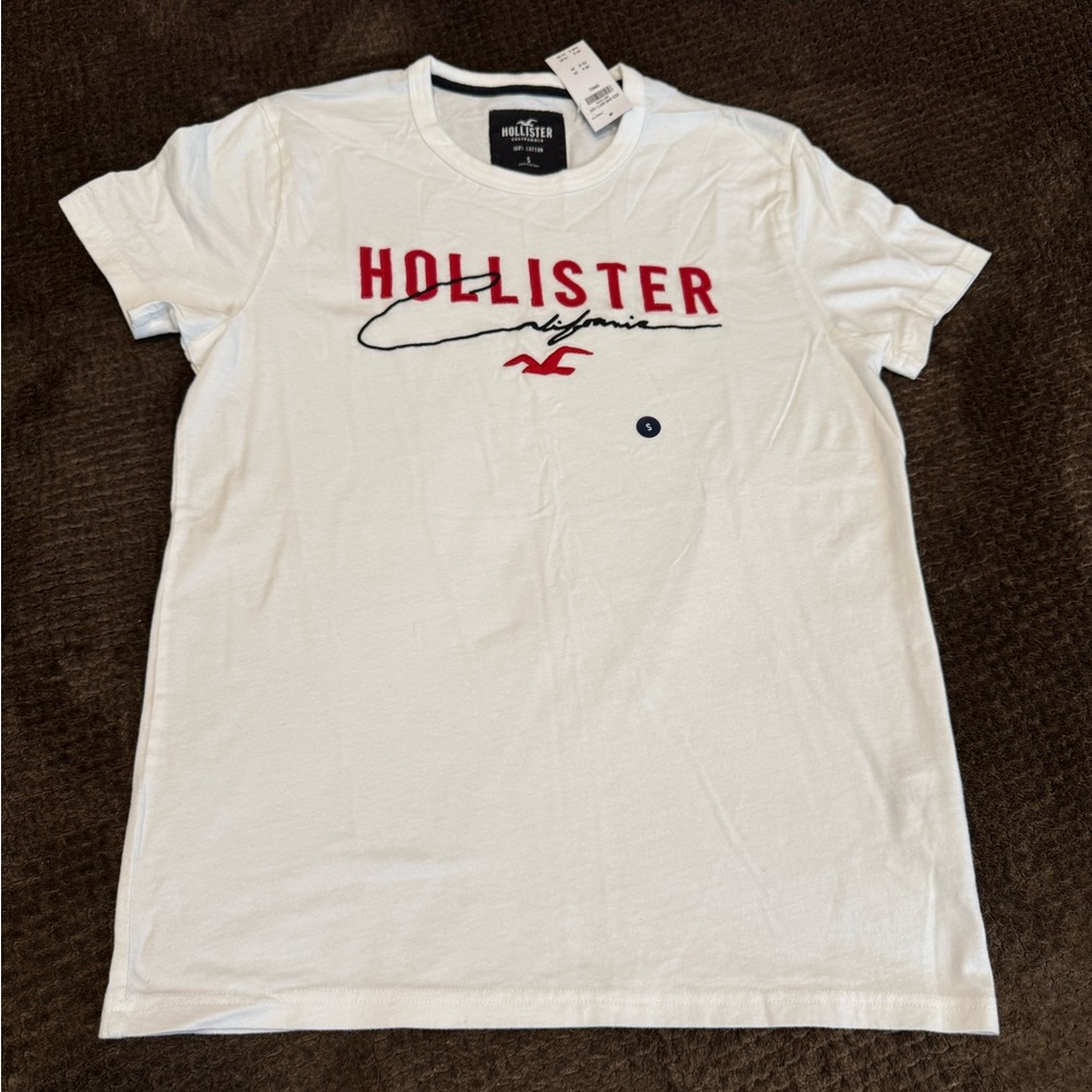 Hollister White Crewneck Tee with Red Logo